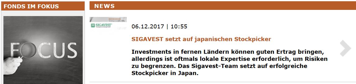 Fundresearch: SIGAVEST setzt auf japanischen Stockpicker